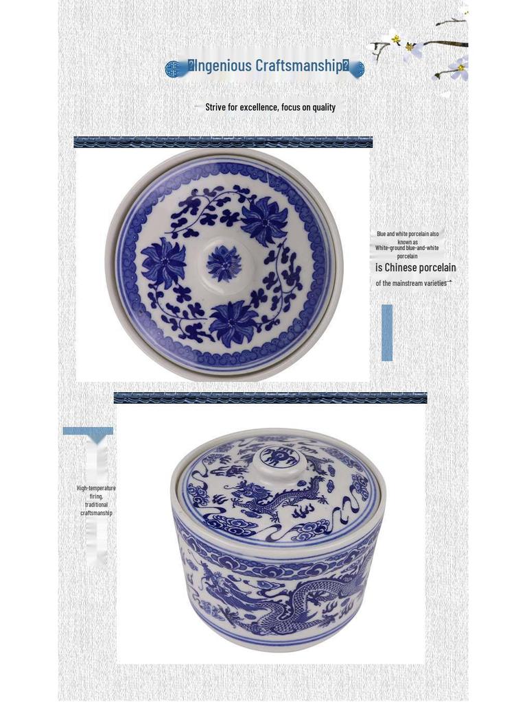 Chinese Porcelain Bird's Nest Ceramic Double Boiler & Steaming Bowl