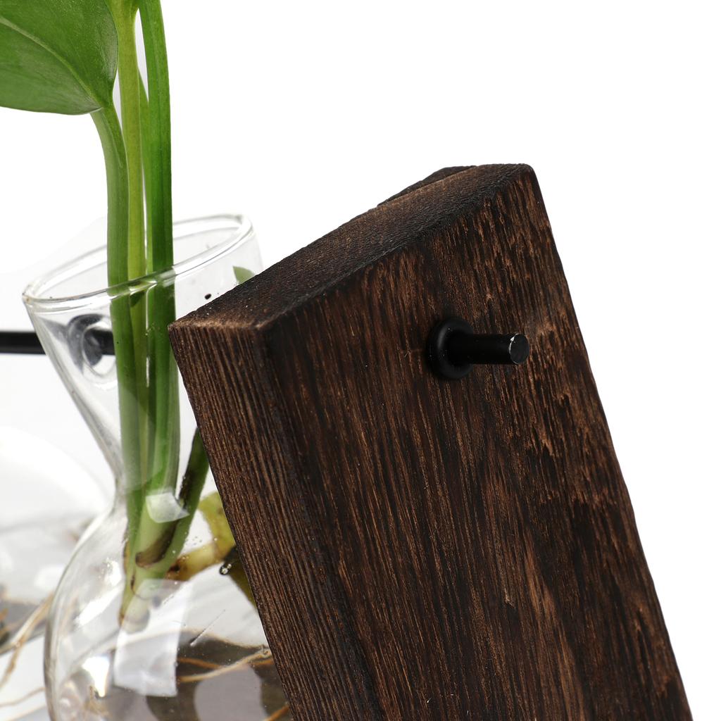 Hydroponic Vase Simple Decorative Glass Flower Vase Plant Terrarium with Wooden Stand