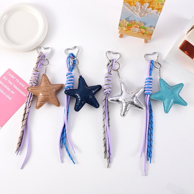 Pendentif Porte-clés Étoile Élégant avec Cordon en Cuir Tressé - Charme de Sac Style Ins & Dragonne de Téléphone.