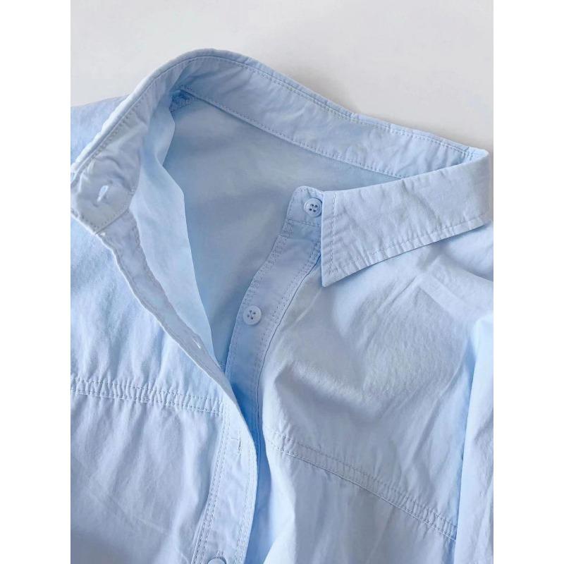 New Cotton Shirt Women Large Size Long Sleeved Loose Long Shirts Jacket Lapel Sweet Office Spring Autumn Blouse Simple Casual Tops Basic Clothing