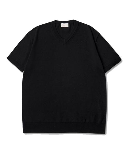 U And Lc Cool Summer Washable Cotton V-Neck Knit (Black) L