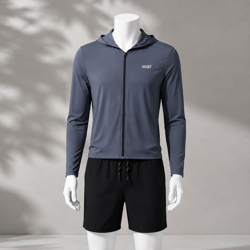Mens UV Protection Rash Guard Set Long Sleeve Hooded Top Pants Snorkeling Surfing Swimming
