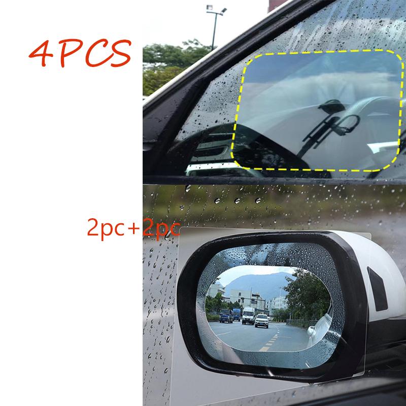 

4pcs Car Rearview Mirror Protective Film Side Windows Sticker, Anti Fog Glare Rainproof Waterproof Mirror Film Clear Nano Coatin