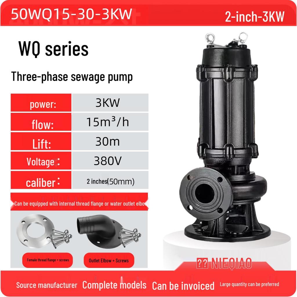 380V Three-Phase Industrial Submersible Sewage Pump for Fecal Sludge and Basement Water Discharge