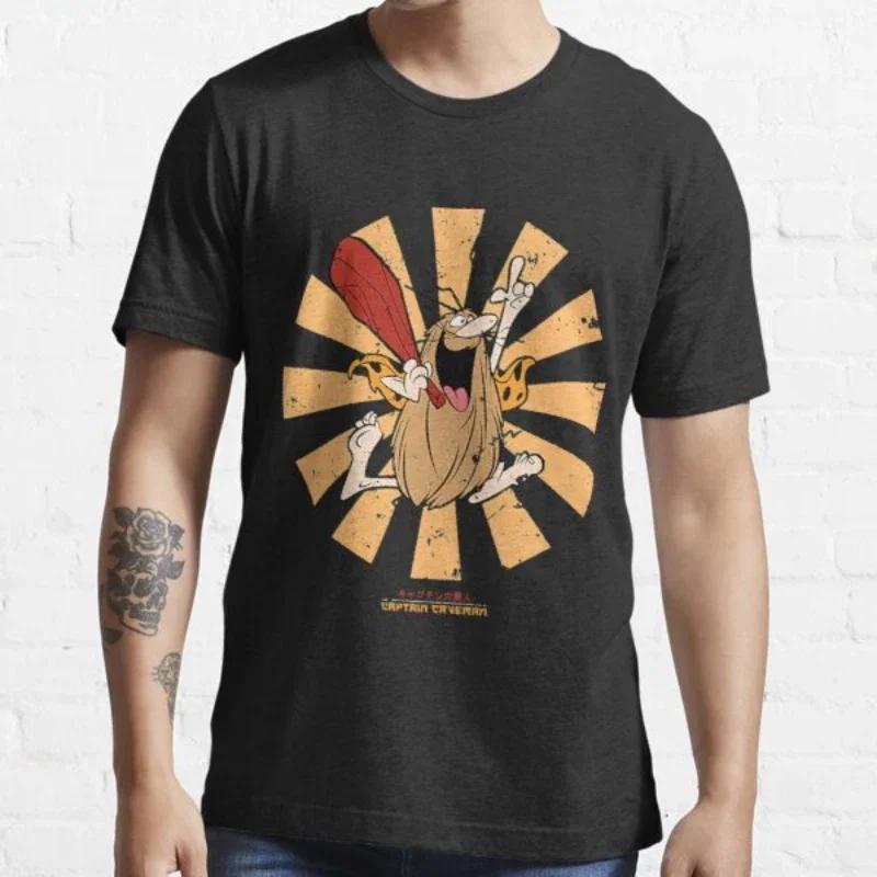 Funny Captain Caveman Cavey 1980s Cartoon Print Tops Men Clothing Ropa Hombre Camisetas Hanna Barbera Graphic TShirt Oversized