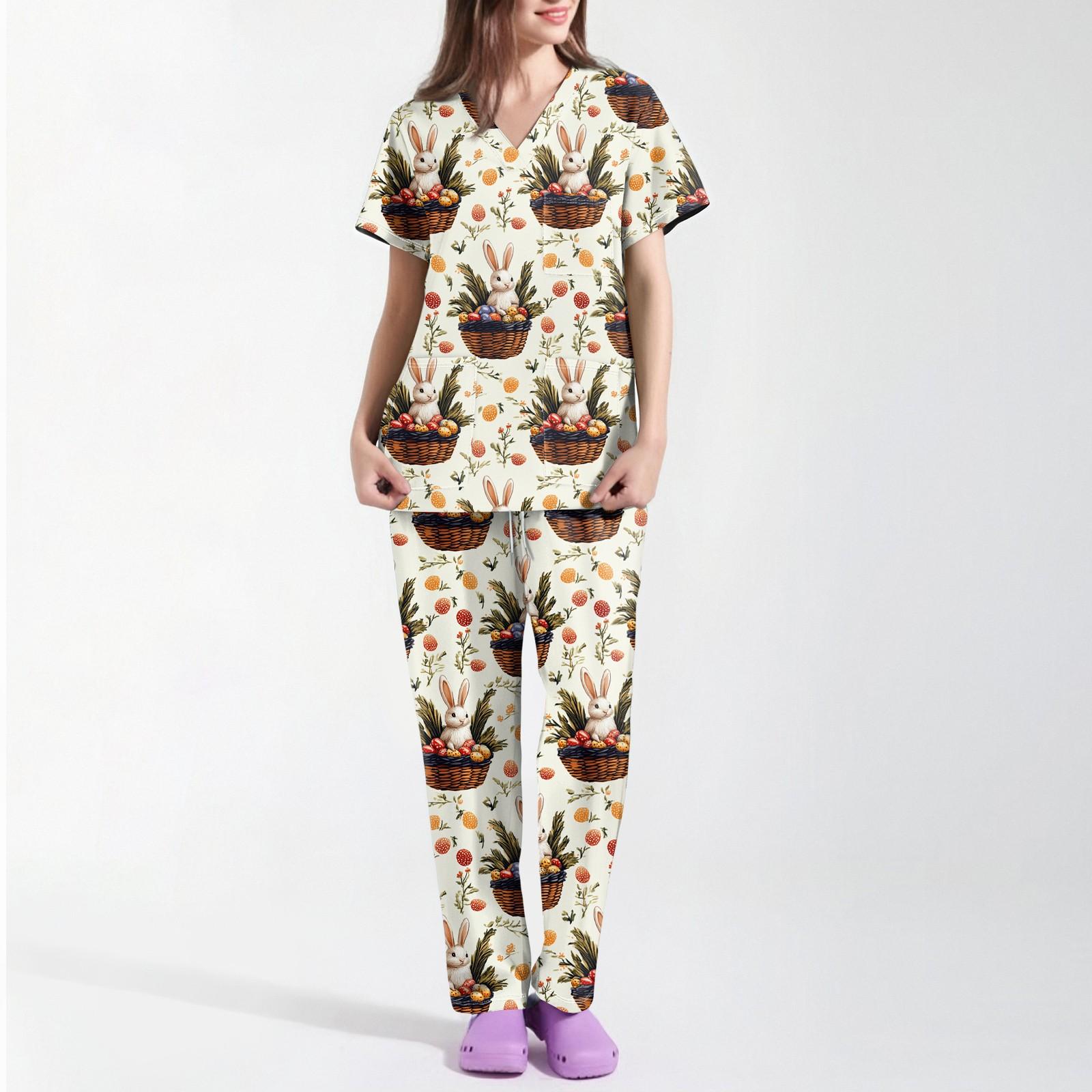 Women s Printed Uniform Work Uniform V-Neck Pocket Protective Work Uniform S верблюд