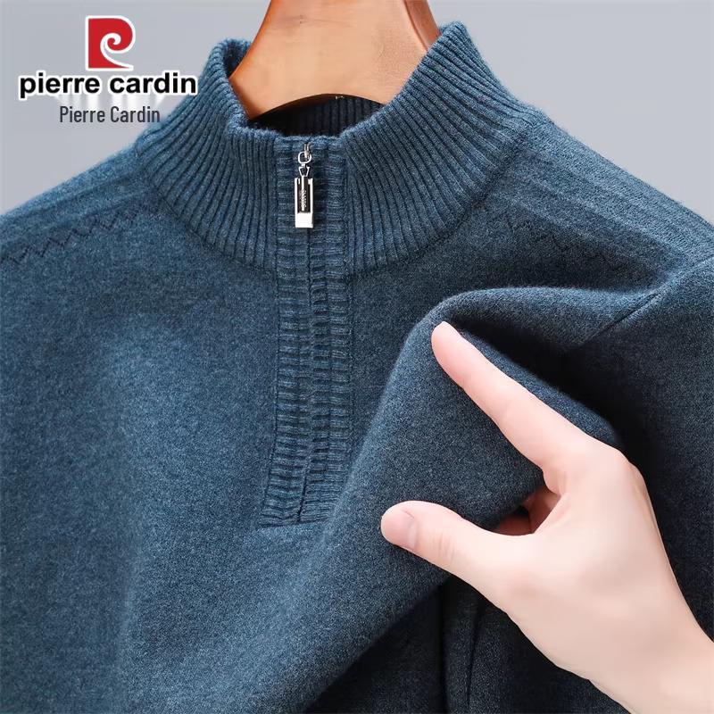 Pierre Cardin Men's Winter Thickened Half-High Collar Knit Sweater