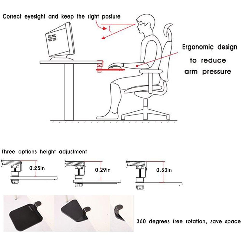 FUGEST Armrest Mouse Table Wrist Rest Clamp Type Rotation Hard Plastic Under Table Armrest Computer Desk 360°