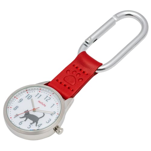 Fieldwork Women's Analog Pocket Watch with Carabiner, Animal Design, Yorkie Cat, Red, MKK2316-5