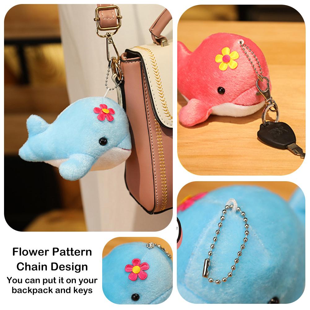 Dolphin Plush Toy with Flower Cute Ocean Fish Toys Key Chain Pendant Gifts for Children Kids Toy Wedding Gifts