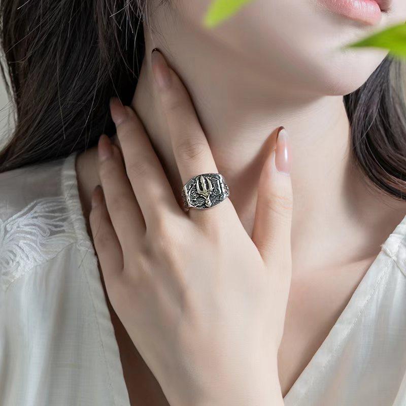 JMXD-Fashion Poseidon's Wrath of Ice Trident Silver Ring Trendy Men's Silver Jewelry Personalized Retro Ring
