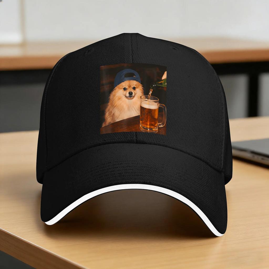 Pomeranian Drinking Beer Sun Baseball Cap Spring Women Men Design Hip Hop Hats Sunscreen y2k Cute Hiking Fishing Snapback Cap