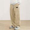 Men'S Corduroy Straight Leg Pants with Drawstring Waist, Pockets, and Logo Design  Stretchy Casual Fit for Everyday Wear Spring