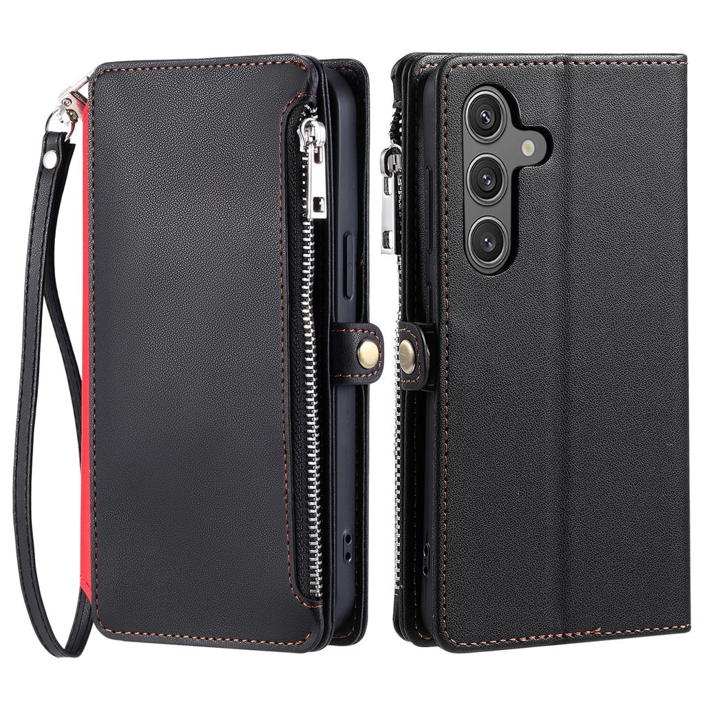 For Samsung Galaxy S25 FE Case TPU+PU Leather Wallet Phone Cover with Wrist Strap