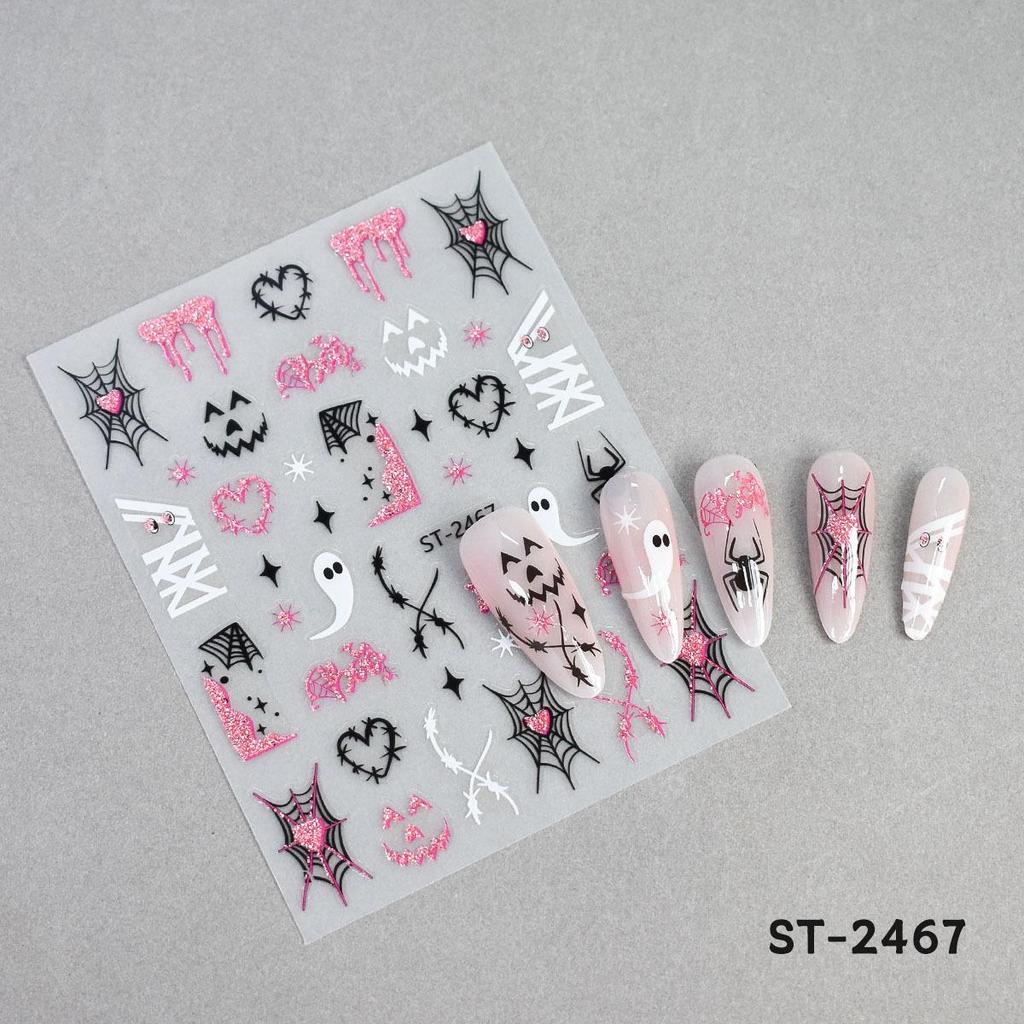 Hot Sale Halloween Nail Art Stickers: Sweet Cool Style with Spiders, Pumpkins, Ghosts, and Glitter Black Designs