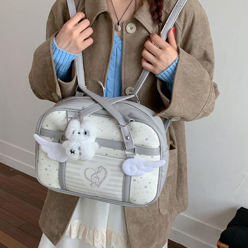 Carto Star Batoh Andělská křídla Hudební nota Módní Taška přes rameno Korejský styl Zipová Taška Tote Y2k Styl Dojíždějící Taška pod paži