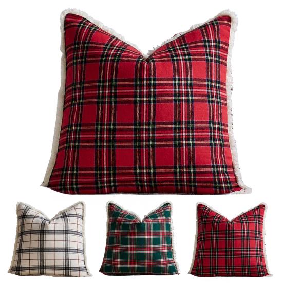 Christmas Plaid Throw Pillow Covers 18x18 Inch Vintage Farmhouse Winter Square Cushion Case for Living Room Couch Sofa Bed