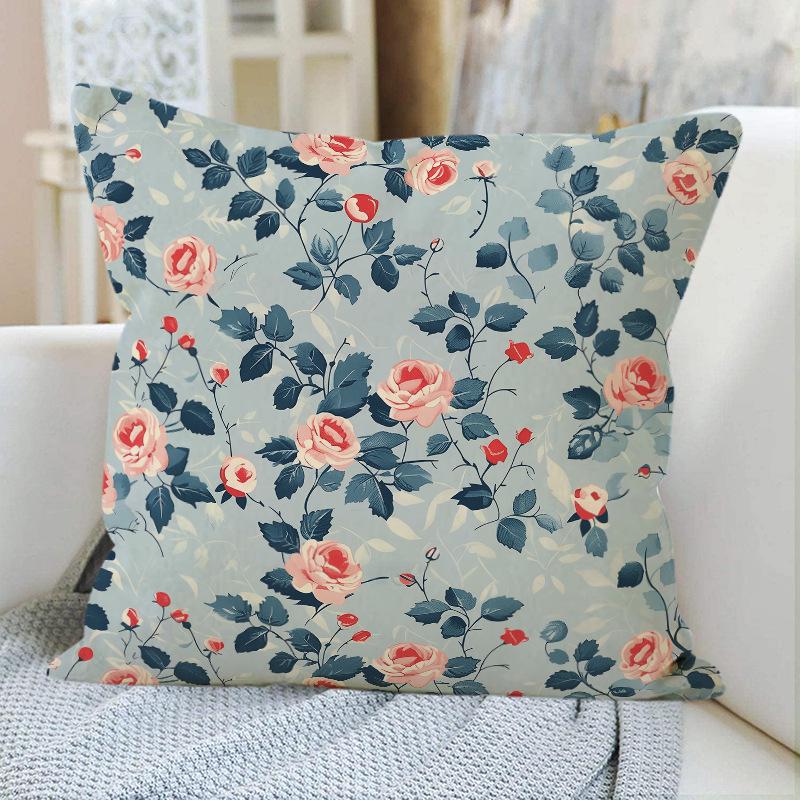 Spring Floral Linen Throw Pillow Cover for Sofa or Living Room