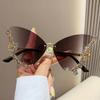 Y2K Luxury Diamond Butterfly Sunglasses for Women Vintage Rimless Sun Glasses Oversized Rhinestone Bling Shades Ladies Eyewear