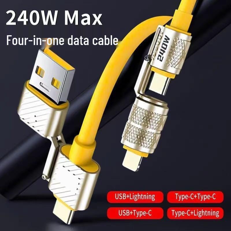 240W Zinc Alloy 4-in-1 Super Fast Charging Cable for Android, Apple, Huawei, and Type-C