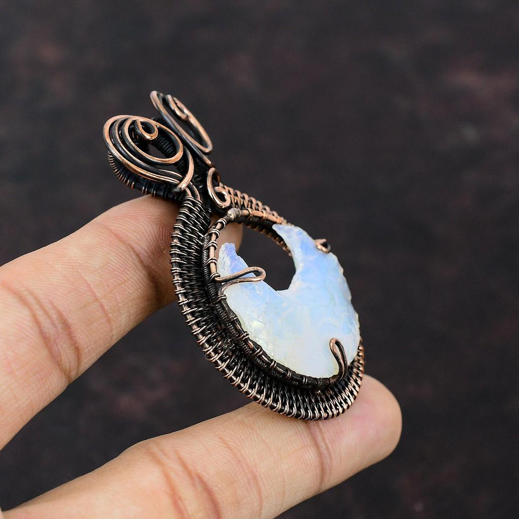 Milky Opal Rough Pendant Copper Wire Wrapped Pendant Handmade Beautiful Jewelry Real Gemstone Pendant Copper Wire Wrap Jewelry Gift For Wife