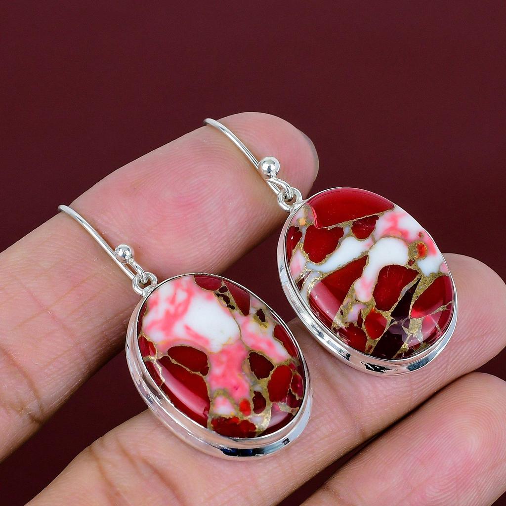Kingman Red Mohave Copper Turquoise Earring Gemstone Earrings Dainty Jewelry 925 Sterling Silver Earring Gifts for Her Handmade Drop Earring