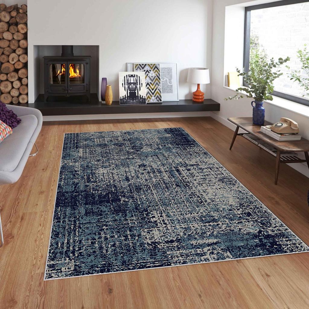 Blue Rug Design 3D Digital Print Non-Slip Flooring Carpet