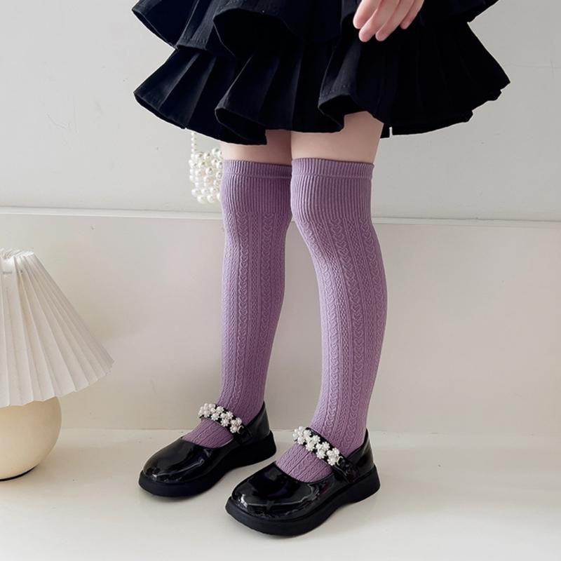 Stylish Children's Knee High Socks Soft and Breathable Above Knee Stockings Solid Non Slip Thickened Bottom Warm Socks