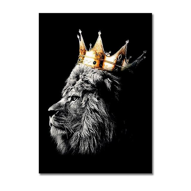 Lion Family Crown Print Canvas Painting Gallery Grade Wall Decor Posters Abstract Animal Autograph Black and White Pictures Gift