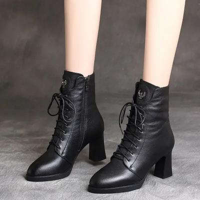 Bottes Mi-Hautes pour Femmes Cuir à Lacets Grande Taille Chaudes à Lacets Dames Chaussures Mi-Mollet 2024 Nouveau Printemps Y2k Chaussures de Qualité En