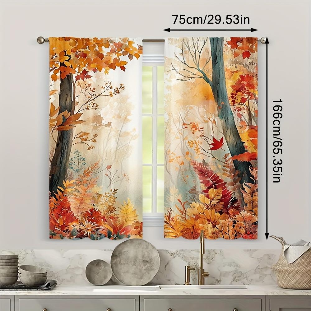 2PCS Digital Printed Curtains with Warm Autumn Design, Stylish Window Drapes for Living Room Bedroom Home Decoration and Kitchen