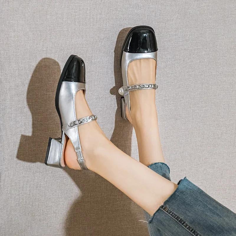 Fashion 2025 New Single Women's High Heels Round Head Vintage Mary Jane Chunky Heel Hepburn Pearl Shoes