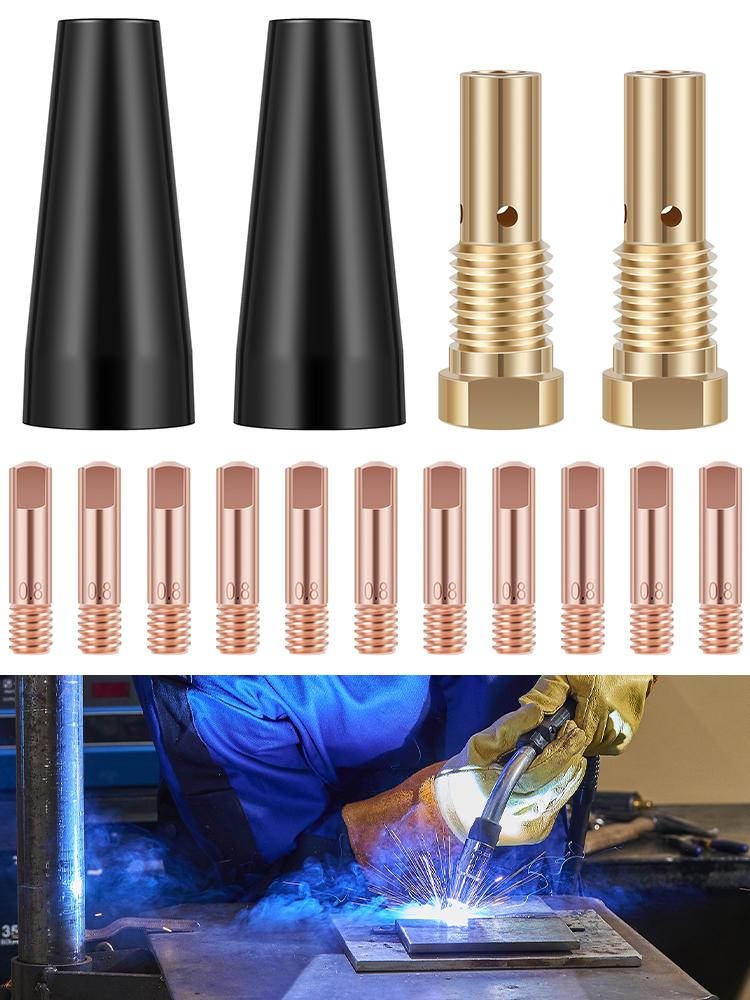 15Pcs Gasless Nozzle Tips Welding Kit 0.8/0.9mm Flux Core Gasless Nozzle Welding Tips Replacement for MIG Welder Welding Tools