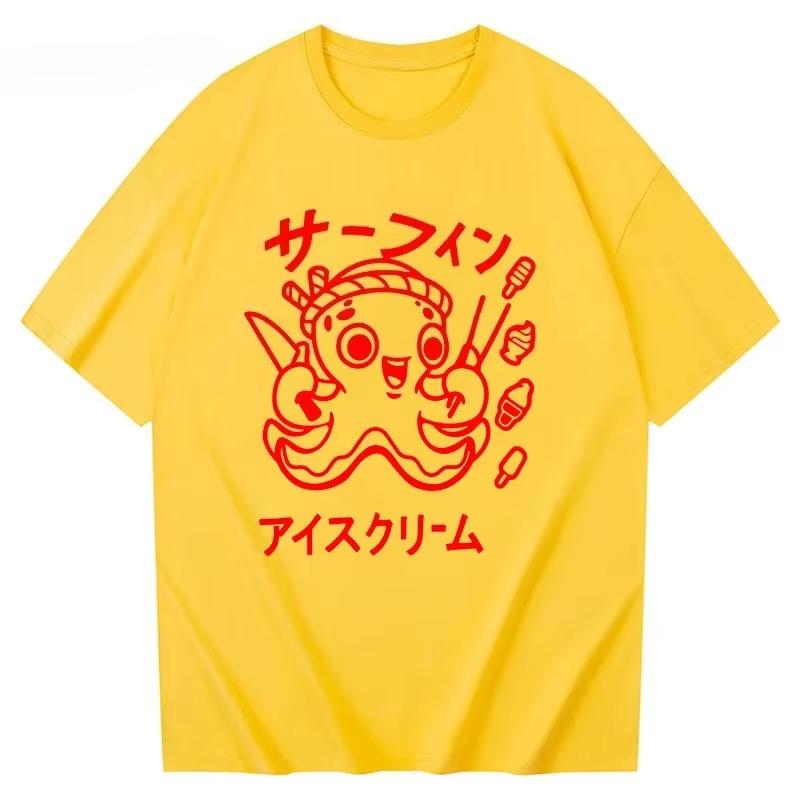 Japanese Octopus Graphic Print T Shirt Funny Y2k Vintage Tshirt for Women Soft Short Sleeve Unisex Casual Tops Women Clothing