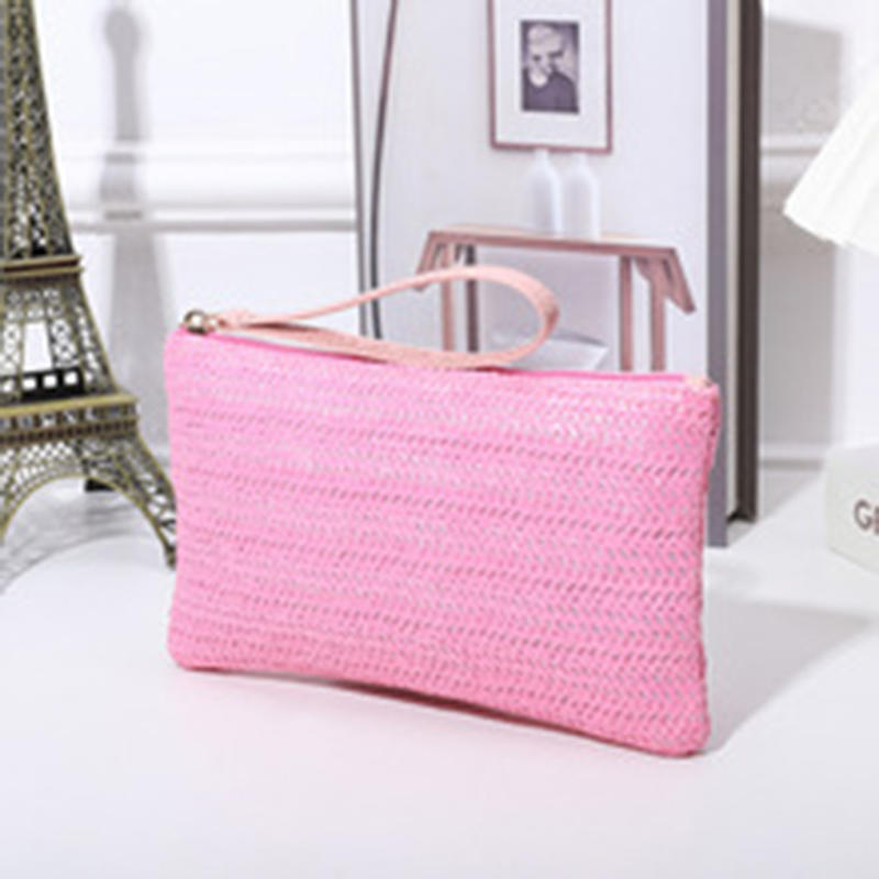 Fashion Ladies Weaving Bag Wristlet Clutch Women Daily Money Phone Clutch Solid Straw Woven Coin Purse Beach Wallet Card Leisure Travel