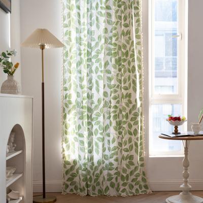 Boho-Vorhangpanel Vorhang mit Blumendruck mit Quastenrand Stangentasche Lichtfilternder Vorhang für Wohnzimmer Schlafzimmer Bauernhaus Fensterdekoration