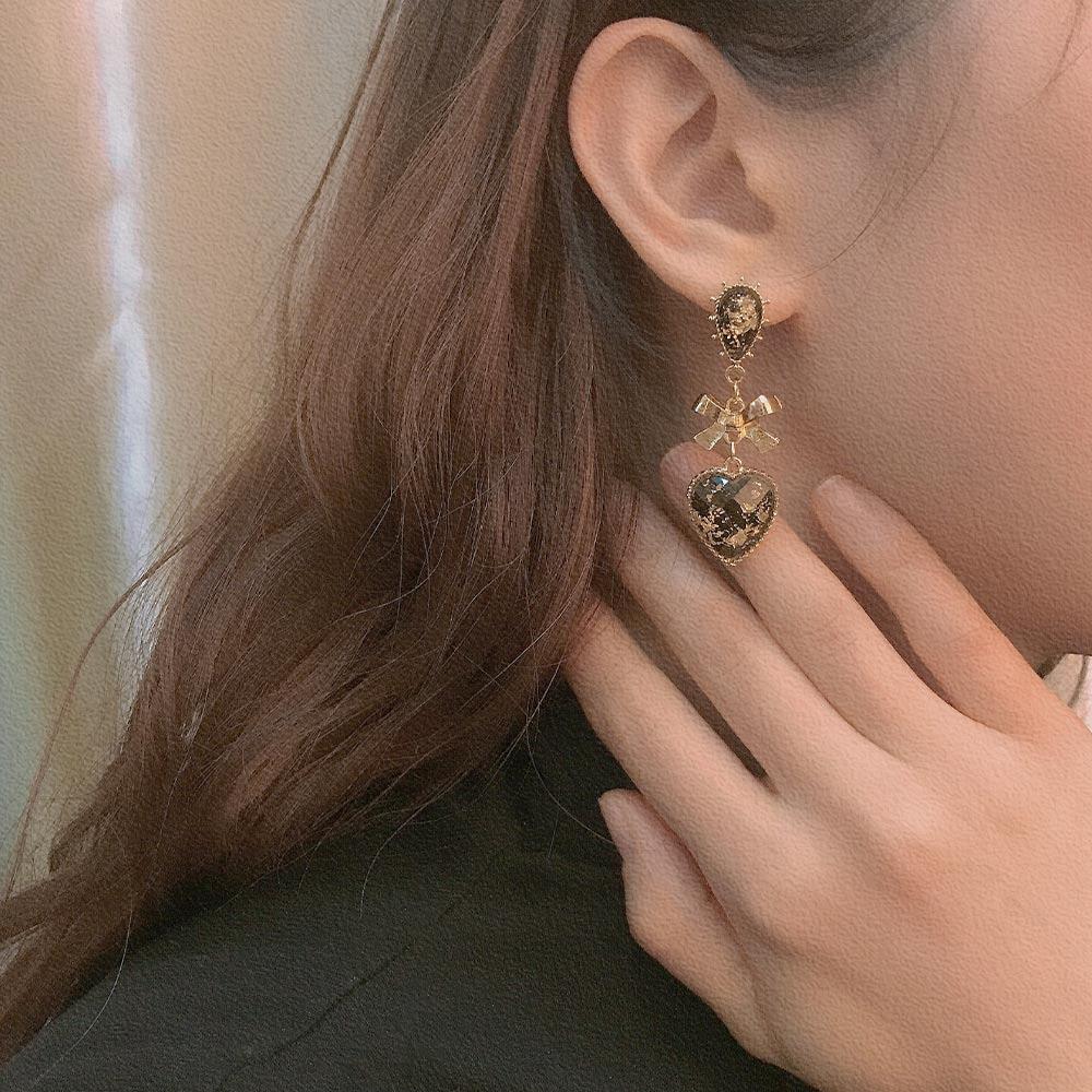 Korean Style Bowknot Accessories Metal Dangle Drop Earrings Peach Heart Jewelry Stud Earrings