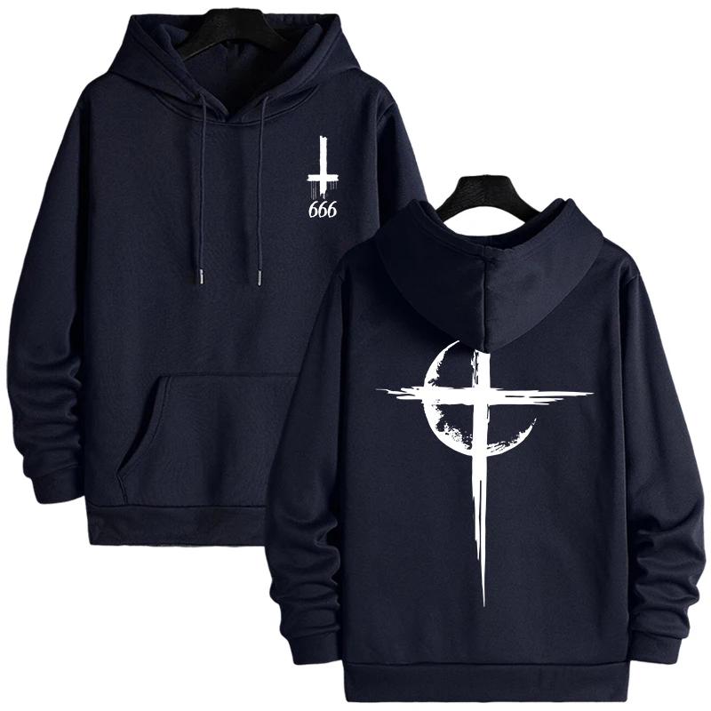 Gothic Satan Print Sweatshirt 666 Number Casual Male Fashion Pullover Mens Autumn Winter Hoodies Trendy Streetwear Top