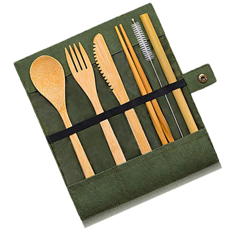 Bambus Geschirr Essstäbchen Löffel Gabel Set mit Aufbewahrungsorganizer Picknick Outdoor Grill Besteckset