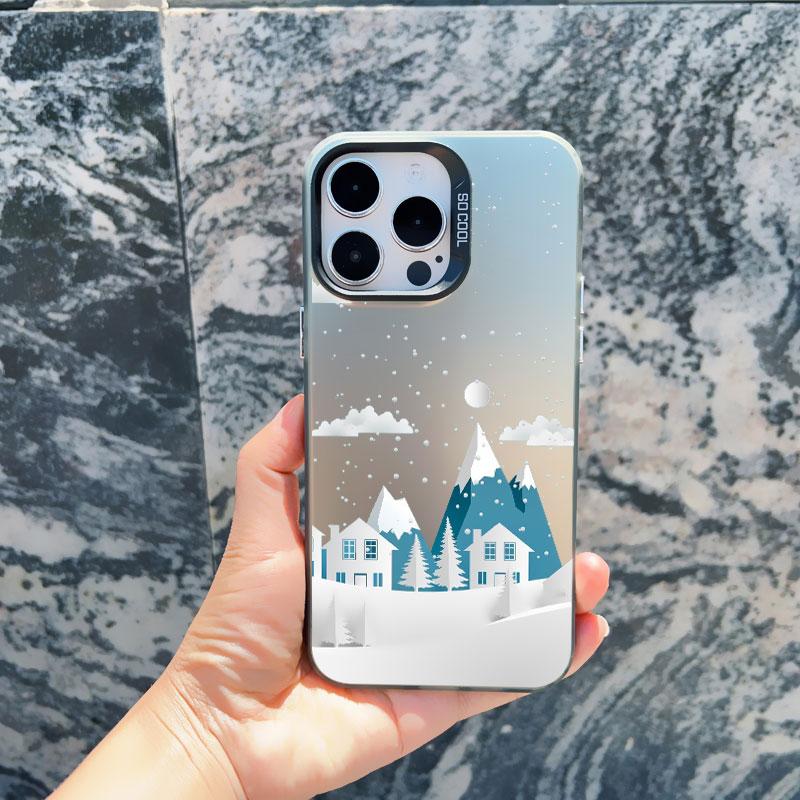 Snowy Mountain Landscape Christmas Phone Case for iPhone 14 13 12 Mini 11 Pro Max 16 15 Pro Max 14 Plus Shockproof Laser Covers