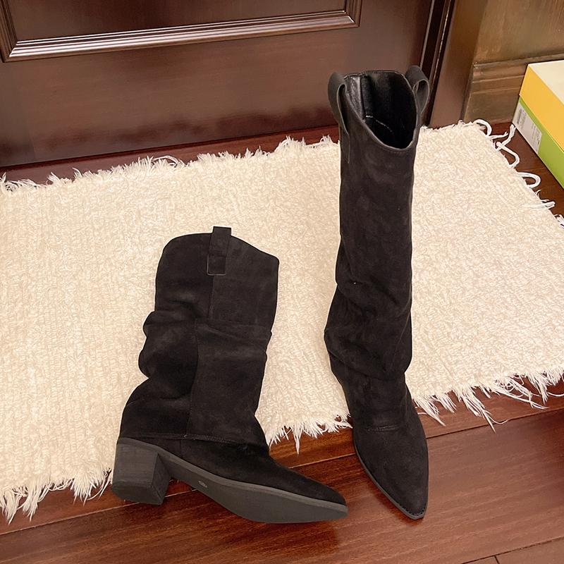 Autumn Winter Vintage Woman Knee High Boots Shoes Ladies Elegant Slip On Modern Long Botas