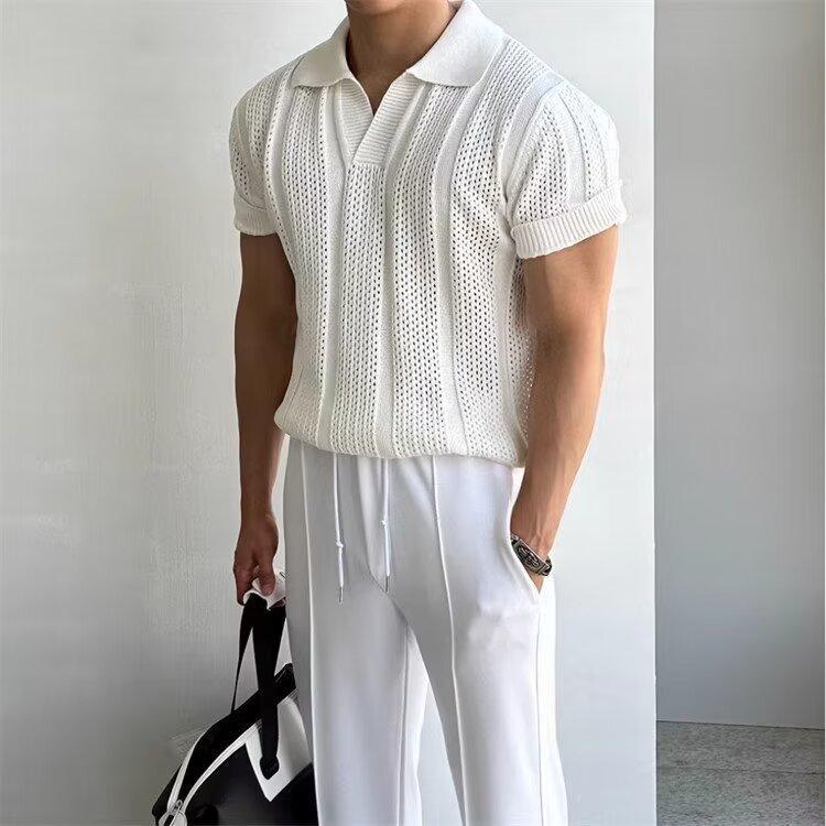 Men's Summer Knit Polo - Slim Fit Ice Silk Short Sleeve T-shirt