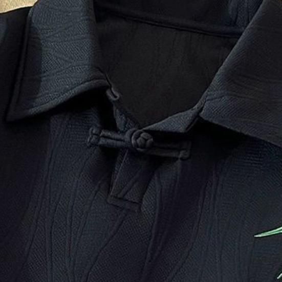 Men's Chinese Style T-Shirt Short Sleeve Lapel Tee Shirt Retro Loose Fit T-Shirt with Bamboo Embroidery Pattern for Daily Wear Street