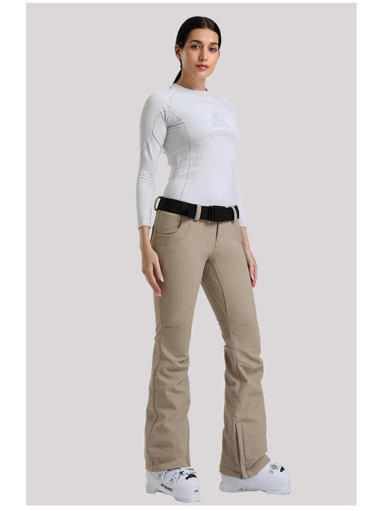 New Women's Slim Fit Ski Pants: Elastic, Double-Layered, Velvet-Lined, Windproof, Waterproof, Breathable, Solid Color.