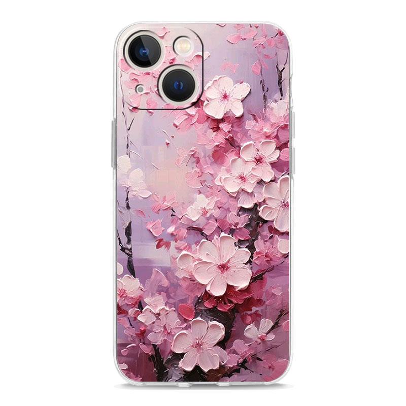 Cherry Blossom Tree Luxury Transparent Phone Case For iPhone 15 14 13 12 mini 11 Pro Max XS X XR SE 7 8 Plus Clear Cover