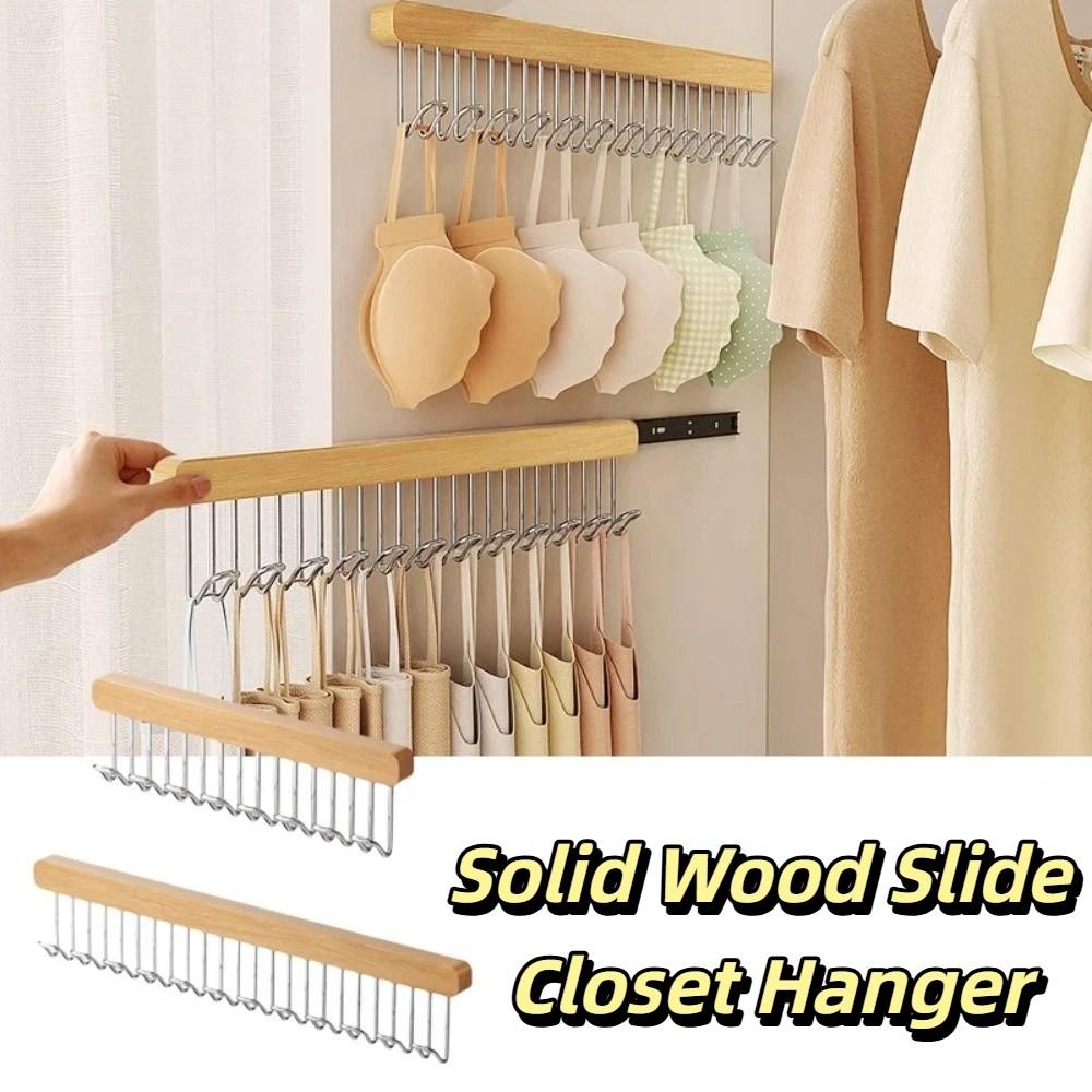 Multifunctional Clothes Hanger Bar Wood Material Closet Rod Wardrobe Sliding Rack Tie Storage