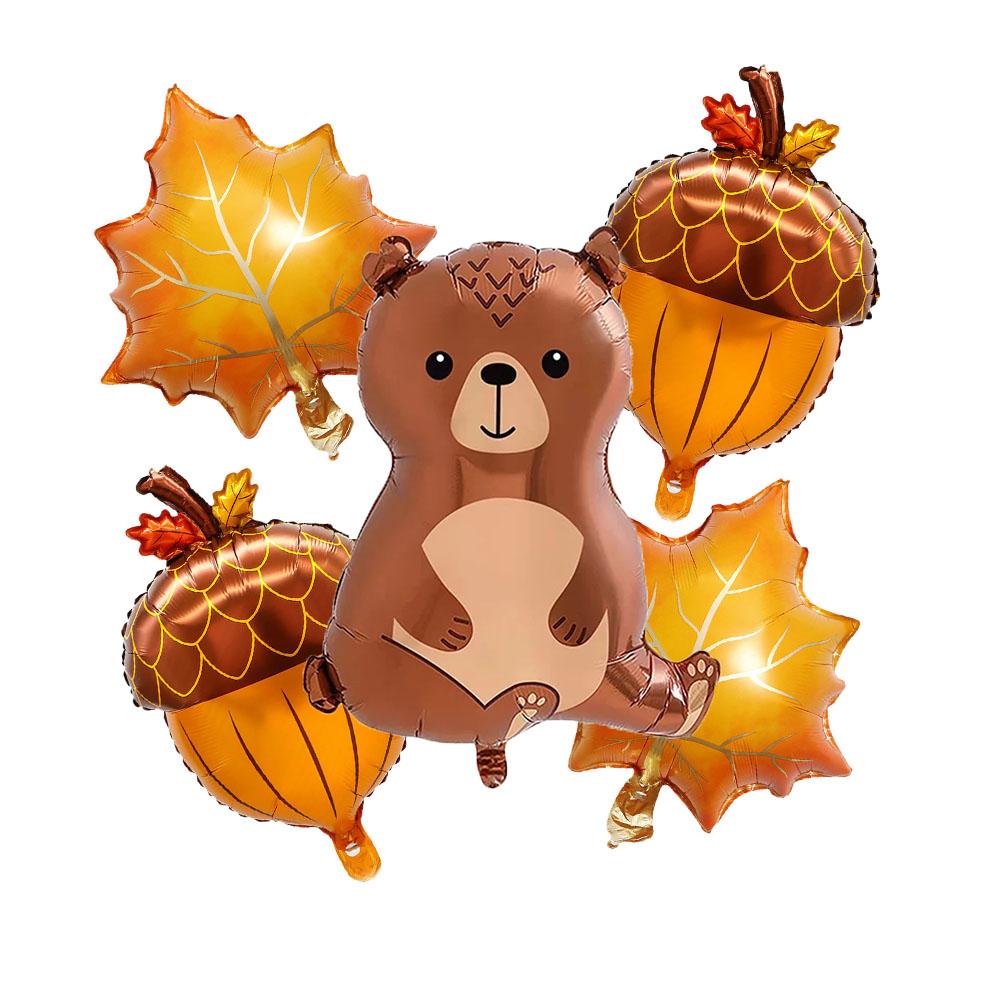 5pcs Maple Leaf Pine Cones Foil Balloons Autumn Squirrel Fox Animals Balloon Thanksgiving Supplies Brithday Party Decoration