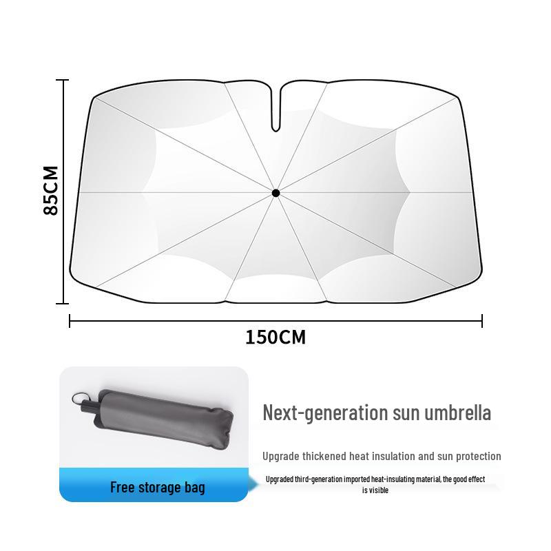 Full Bend Handle Front Windshield Sunshade: Umbrella-Style, Heat-Insulating Sun Protection with Pull Rope
