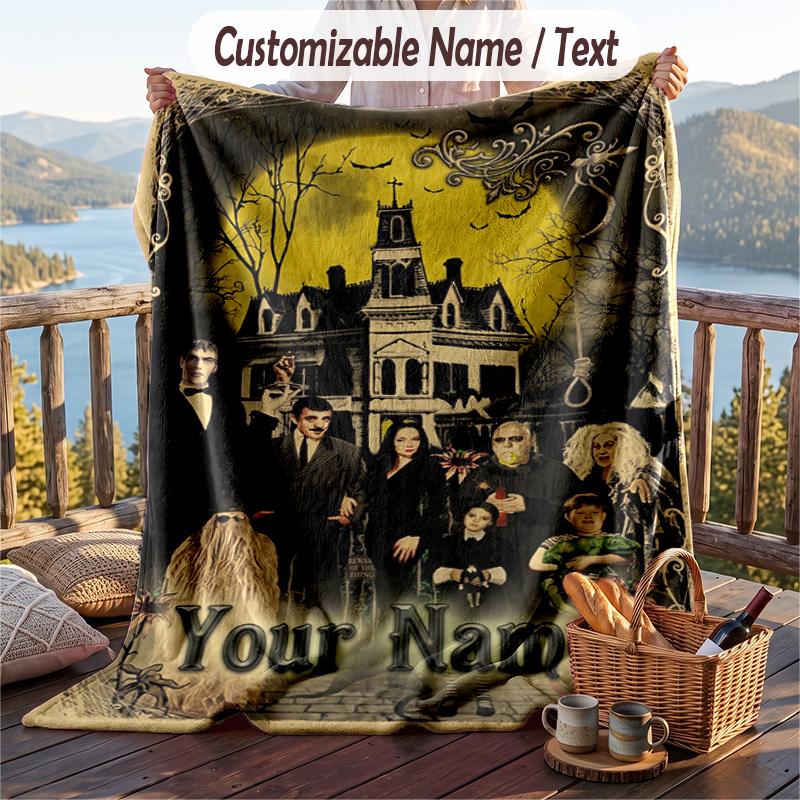 Custom Text Flannel Throw Blanket, Lightweight Cozy Bed Sofa BlanketThe Addams Family