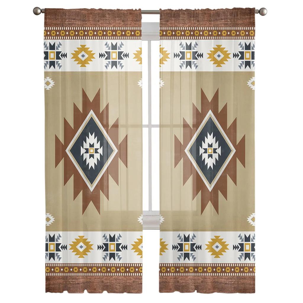 Southwest American Tribal Totem Boho Sheer Curtains Transparent Window Voile Tulle for Bedroom Holiday Decoration